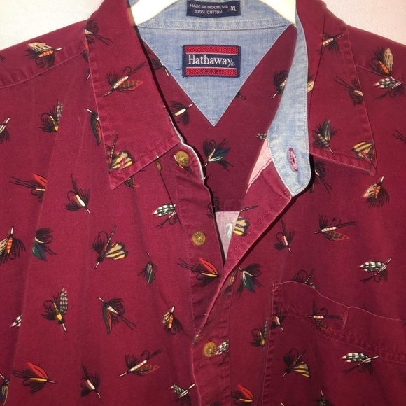 Hathaway Men’s Vintage Cotton Button Down Shirt Fishing Flies Size XL - Picture 2 of 5